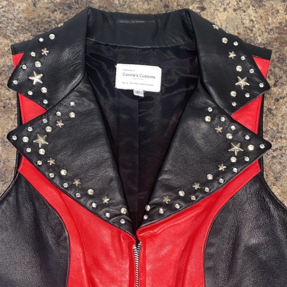 Natural Born Winner Studded Black Red Leather Vest Made in USA XXS/XS - Picture 12 of 14